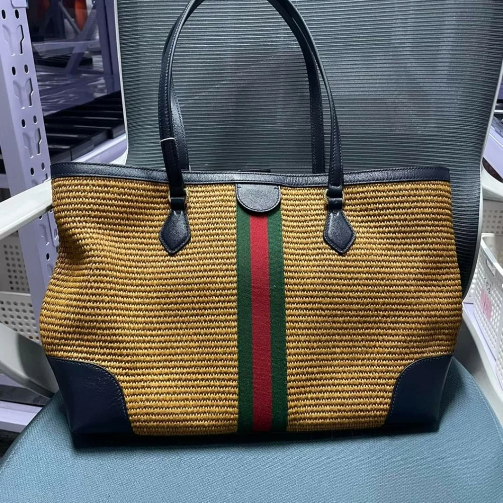 100% Authentic Gucci Raffia Ophidia Tote Bag 999-101924 - Picture 2 of 14